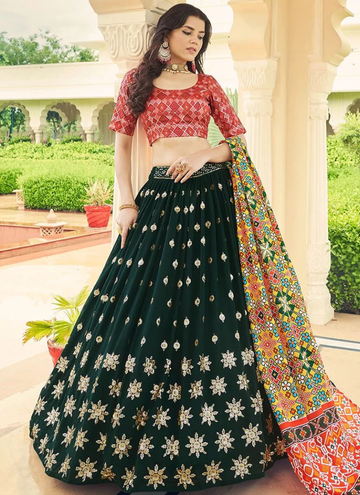 Amaze Dark Green Sequence Work Georgette Lehenga For Wedding